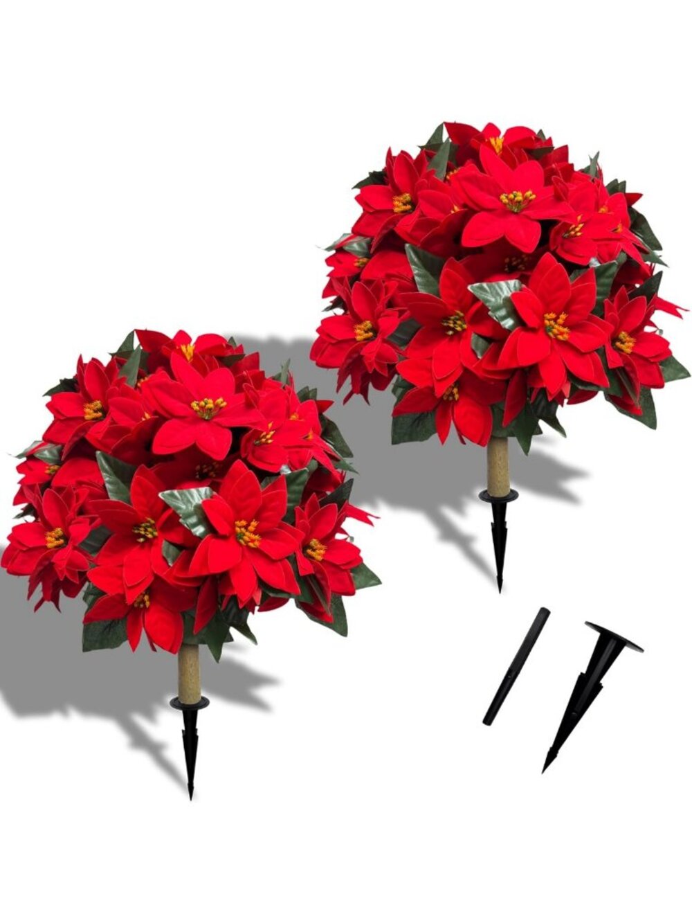 Set of 2 Outdoor Christmas Poinsettia Topiary Trees - 27'' Holiday Decor